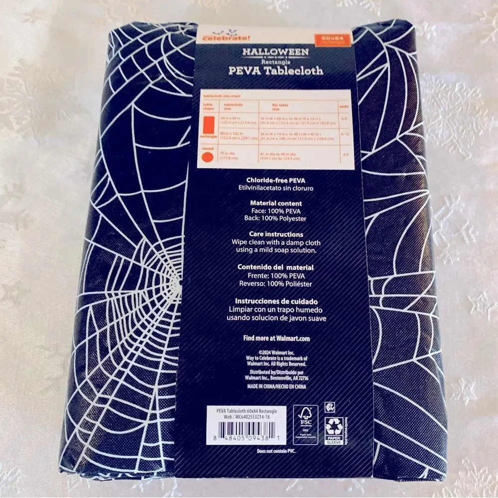 NWT Celebrate It Halloween Spiderweb Peva Tablecloth 69x84 Rectangle Gorgeous